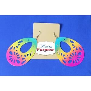 Retro Purpose Rainbow Teardrop Cut Out Dangle Earrings
